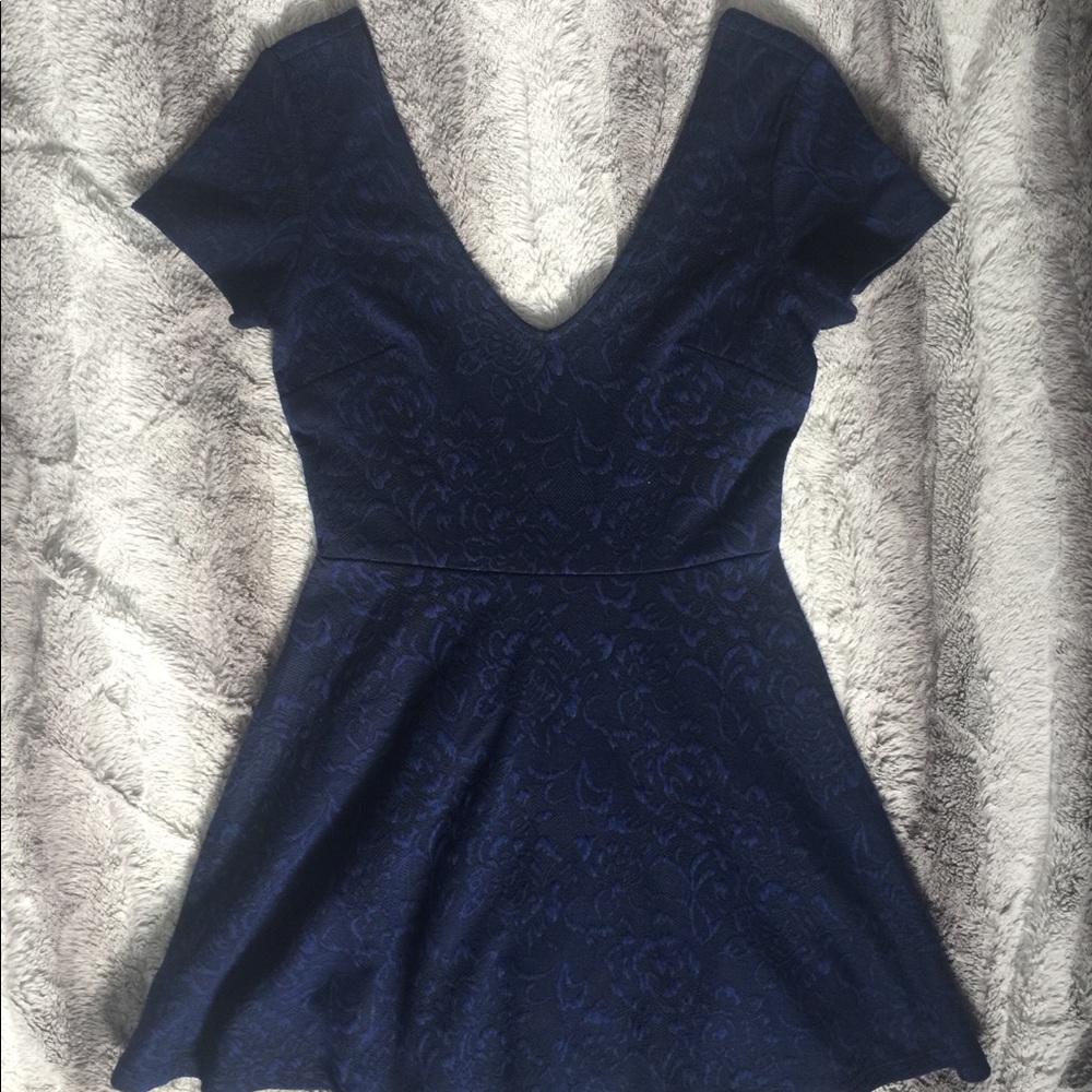 Blue V-neck Skater Dress